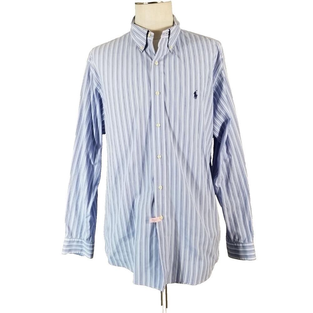 Polo Ralph Lauren Button-Up Mens XL Blue Striped Dress Shirt Long Sleeve Cotton